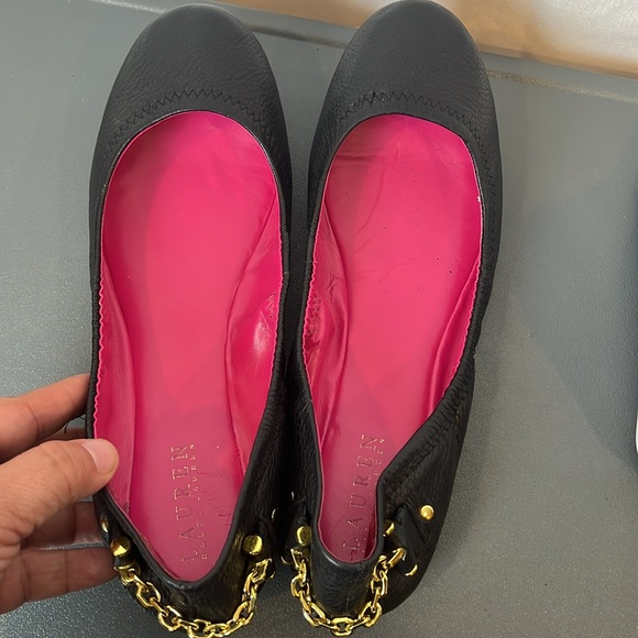 Ralph Lauren Black Leather Ballet Flats with Gold Accents size 11 - Picture 4 of 11